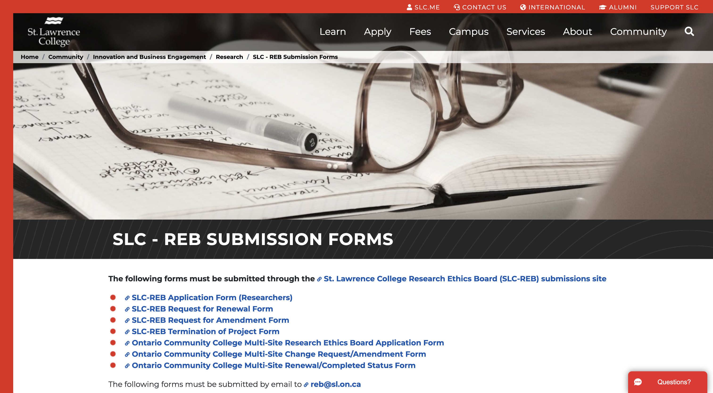 St. Lawrence College Research Ethics Board Forms Page