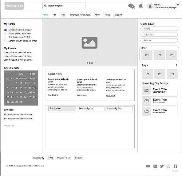 City of Kingston intranet wireframe figma homepage